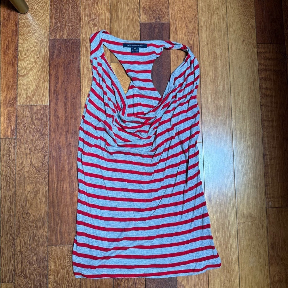 French Connection | Striped grey and red soft lyocell tank top size medium